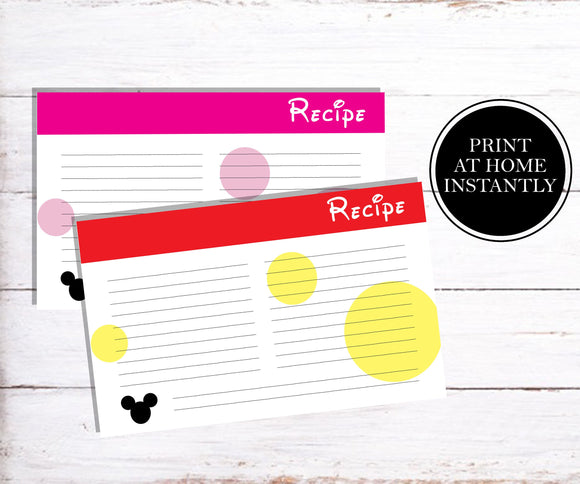 Mickey and Minne Recipe Cards